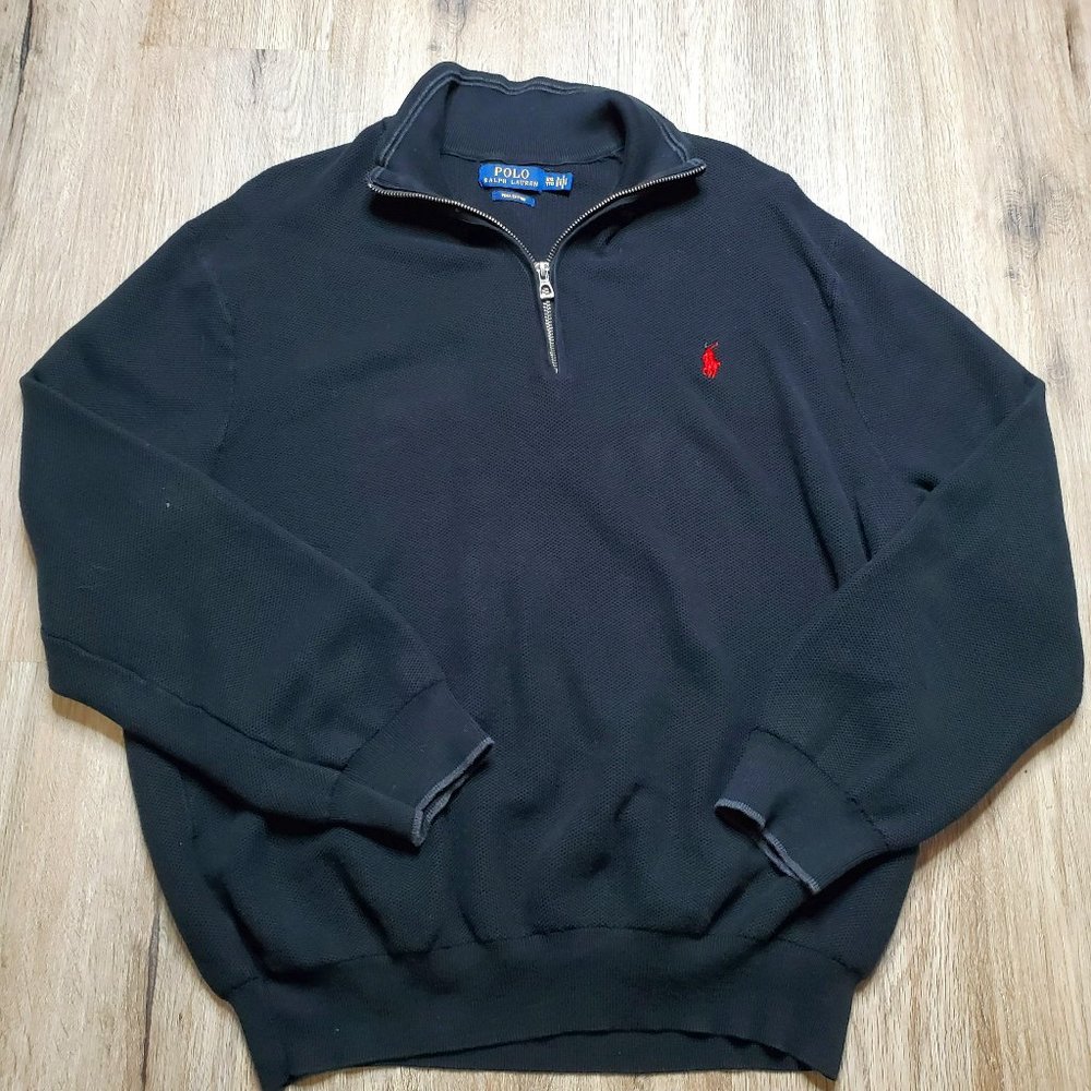 Polo Ralph Lauren Sweater Mens Large 1/4 Zip  Pullover Long Sleeve Black Pima